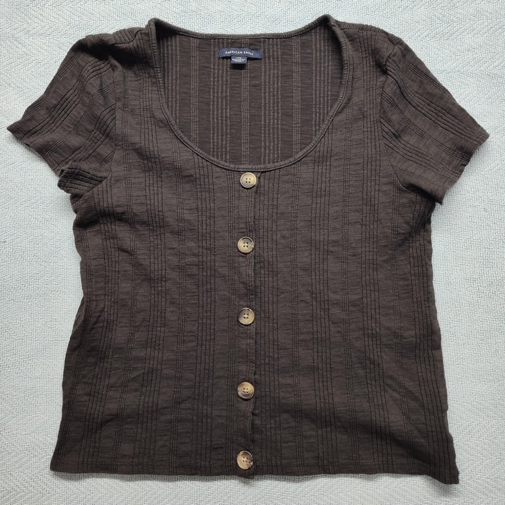 American Eagle L crop shirt junior ASO Y2K preppy ribbed classic minimalist
